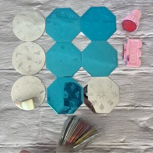 Konad Nail Stamping Templates, Stamper, Scraper And Metallic Striping Tapes